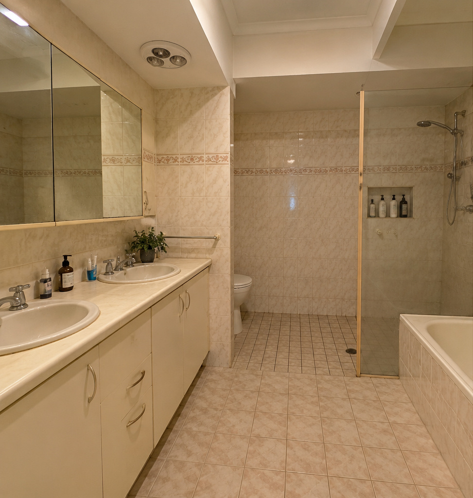Before: Double Vanity, Walk-In Shower & Freestanding Bath